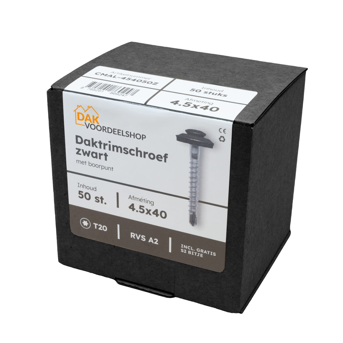 Daktrimschroef Zwart - RVS A2 4,5 x 35 mm zwart - Verpakt per 50 stuks