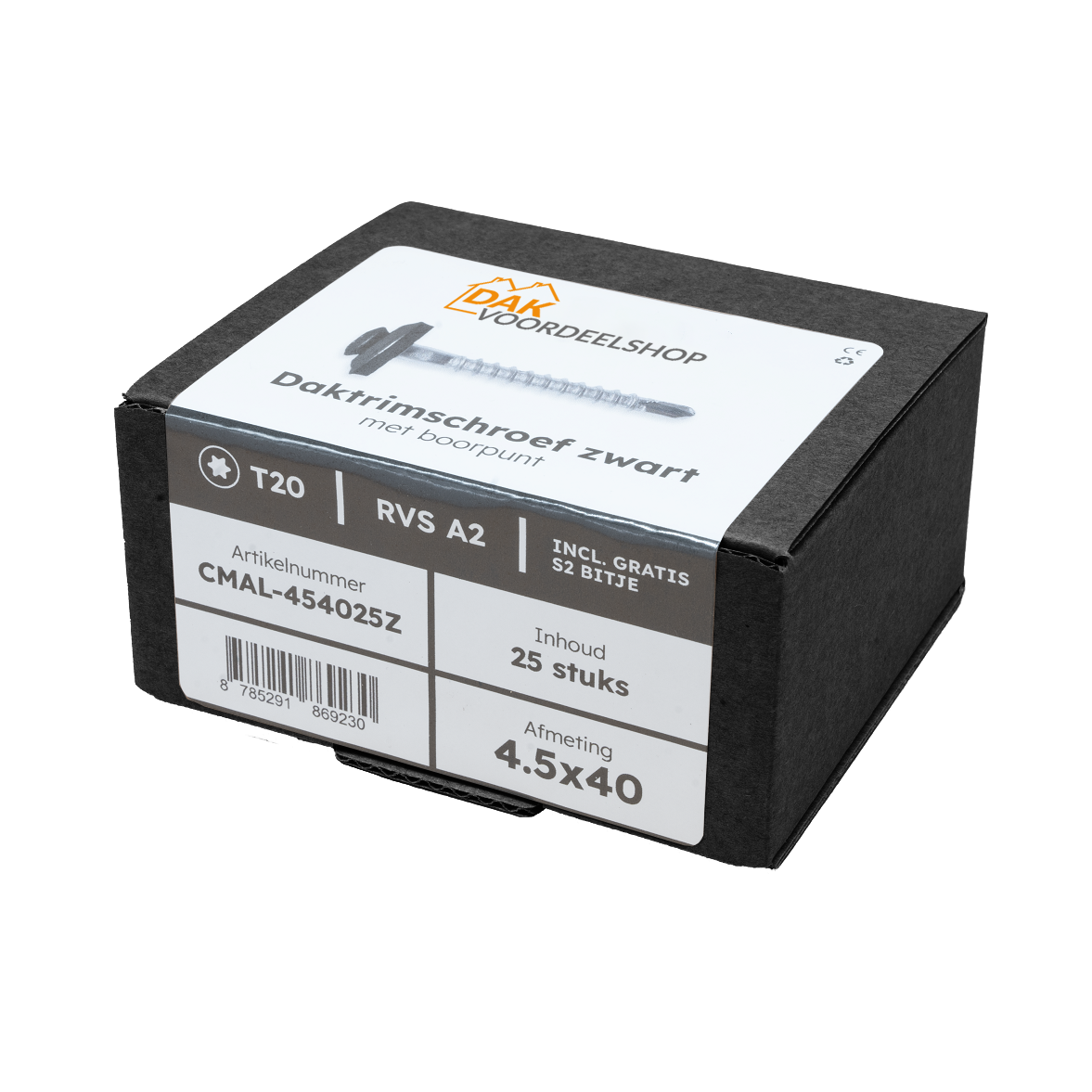 Daktrimschroef Zwart - RVS A2 4,5 x 35 mm - Verpakt per 25 stuks